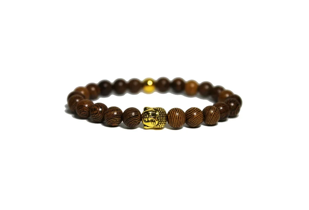 🔴 Bracelet - Gold Buddha & Zebra Wood